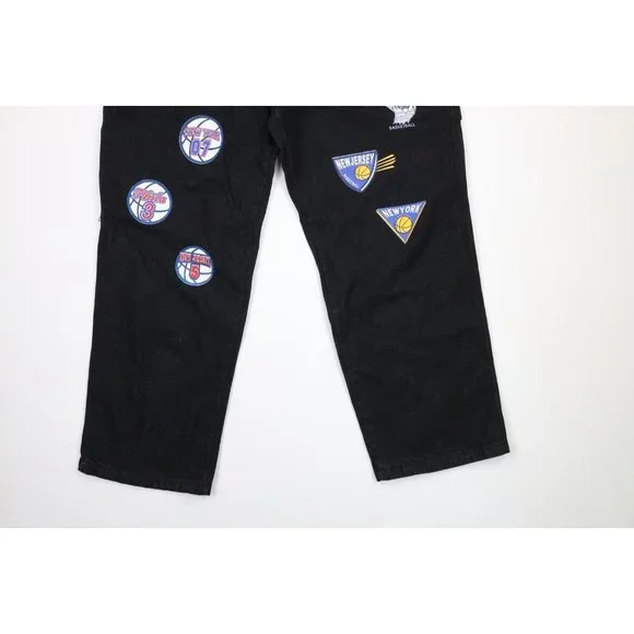 NOS Vintage Streetwear Mens 36x30 NBA Basketball Team Logo Baggy Wide Leg Jeans